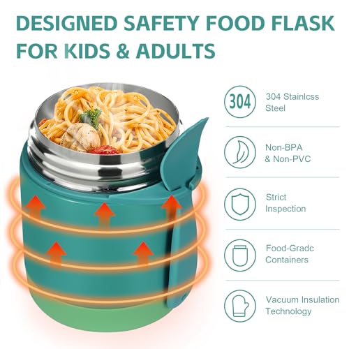 Pawtong10oz Soup Thermo for Hot Food Kids Insulated Food Jar,Thermo Hot Food Lunch Container, Width Mouth Stainless Steel Lunch Box for Kids with Spoon (Green)