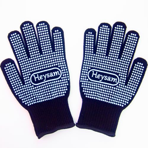 Blue HEYSAM Heat Resistant Gloves with Silicone Bumps for Hair Straighteners & Curling Irons