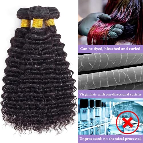 Brazilian Deep Wave Human Hair Bundles 16-20 Inch 3pc