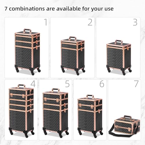Somduy Rolling Makeup Case with 4 Detachable Compartments, Large