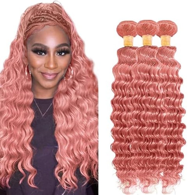 Pink Deep Wave Human Hair Bundles 26 28 30 Inch 3pcs