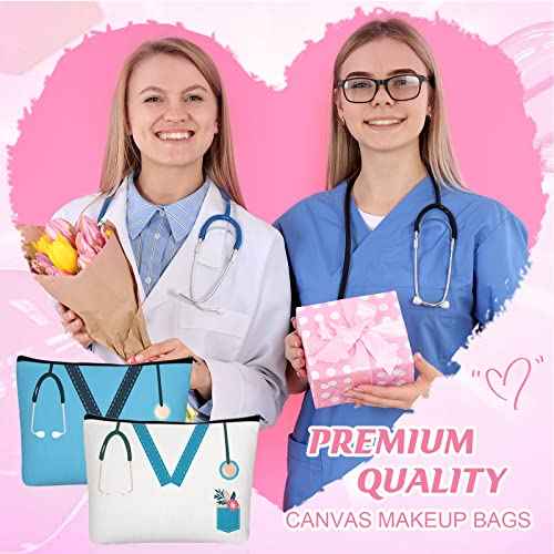 Sabary 20 Pcs Nurse Makeup Canvas Bags Bulk Nurse Appreciation Gifts Nursing Thank You Cosmetic Bag with Zipper Travel Work Accessories Pouch for Rad Tech Week Radiology Party Favors Christmas Gifts