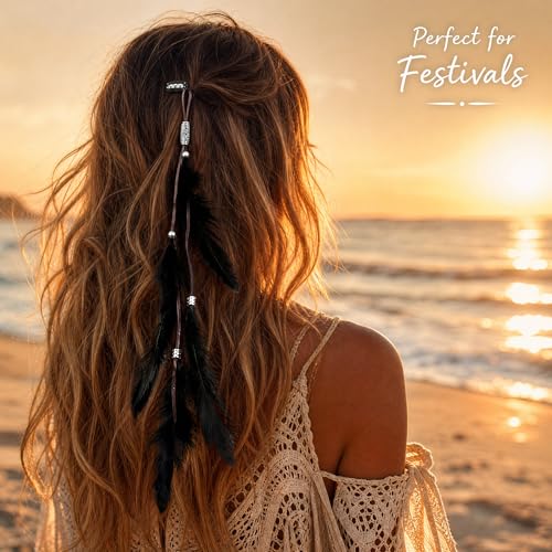 6Pcs Clip In Feather Hair Extensions with Comb - Boho
