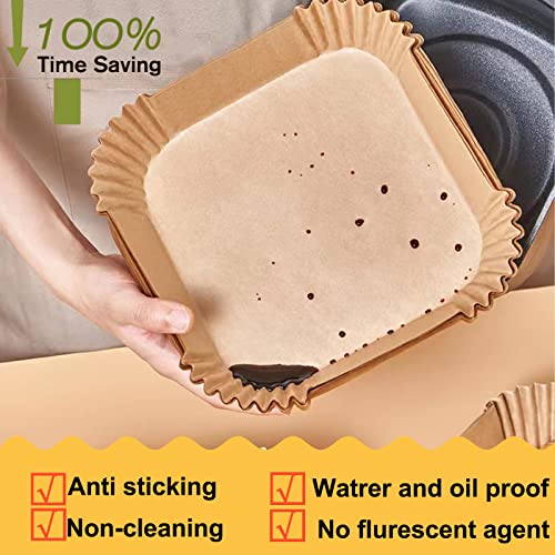 Air Fryer Disposable Paper Liner Square 7.9 Inches, 120Pcs parchment paper liners for 3-6QT Air fryer, Oil-proof, Water-proof, Parchment Baking Paper for Baking Roasting Microwave