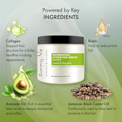 Sunny Isle Avocado & Collagen Hair Masque - Nourishing, Hydrating, Jamaican Black Castor Oil - 16oz
