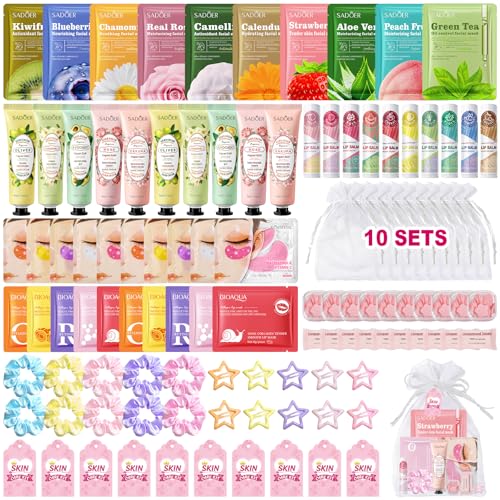 110 PCS Spa Party Supplies for Girls, Includes Face Masks, Hand Cream, Lip Balm, Eye Patches, Lip Mask & Soap Sheets, Ideal Bulk Sleepover & Birthday Party Favors for Women & Girls