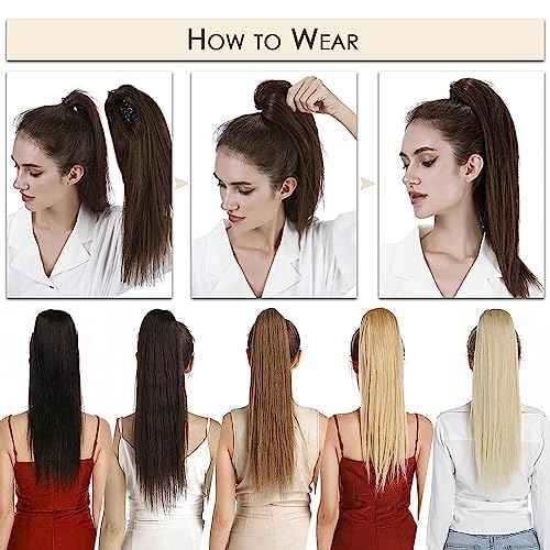 MY-LADY Ponytail Extension Human Hair Claw Clip in Ponytail Hair Extension Long Straight Pony Tail Hair Extensions Real Human Hair for Women Dark Brown 14 Inch 105g