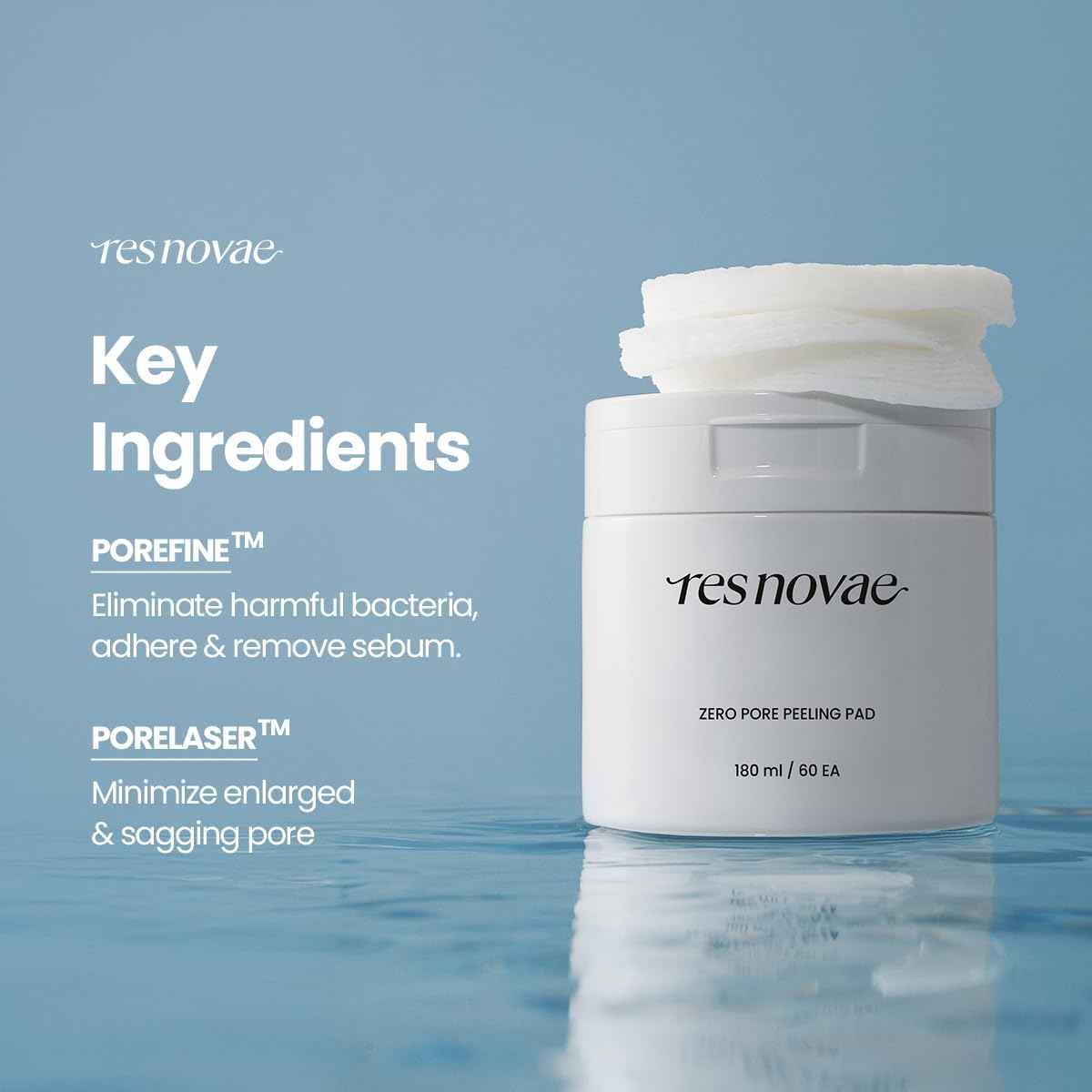 res novae Peeling Toner Pad – 60 Pads – Blackhead & Whitehead Removal, Pore Minimizing, Oil Control, Gentle PHA Exfoliation for Sensitive Skin