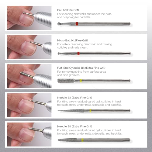 Nail Drill Bits Set - 10 Pieces Diamond Cuticle & Filing Bits - Silver - Variation of THIS listing