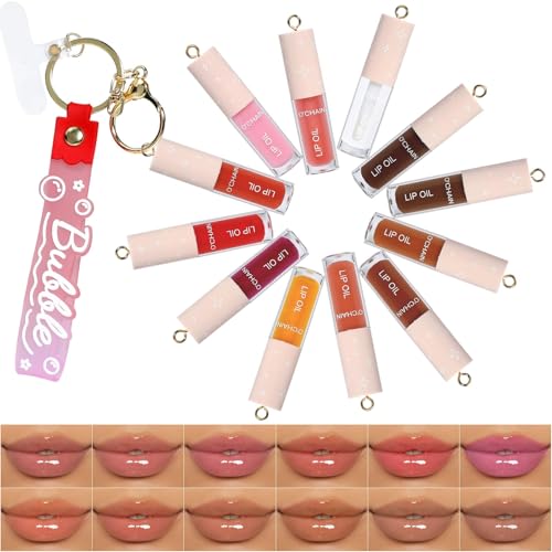 O'CHAIN 12 Color Lip Oil Set with Keychain - Moisturizing & High Shine