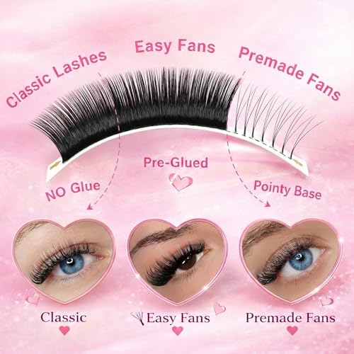 Cashmere Eyelash Extensions ? Classic, Easy Fan & Pro Bulk Lash Trays, Matte Black Individual Lashes