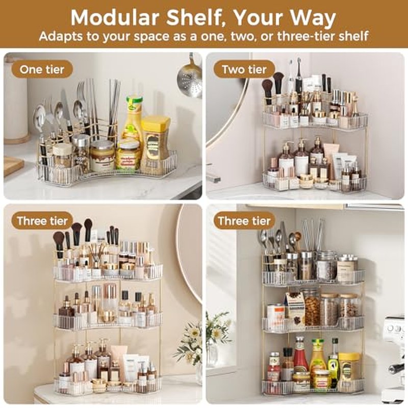 3-Tier Corner Bathroom Organizer with Makeup Brush Holder