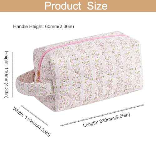 Makeup Bag Travel Cosmetic Bag for Women, Zipper Make Up Pouch, Floral Flowers Toiletry Organizer Makeup with Handle, Cosmetic Travel Cloth Bag (Pink Floral)