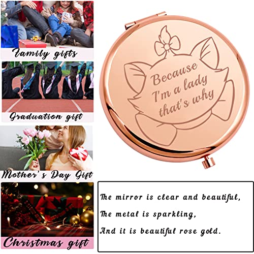 AKTAP Aristocats Gifts Cat Pocket Compact Makeup Mirror Because I'm a Lady That's Why for Cat Lover Gift (M-RIE Cat Pocket Mirror)