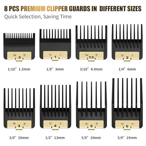 8 Premium Clipper Guards for BaBylissPRO Barberology FX870£¬FX890£¬FX825 and FX673 Clippers, Fit for Babyliss Clipper Guards with Metal Clip - Cutting Lengths 1/16-3/4 inch Attachment Combs Set
