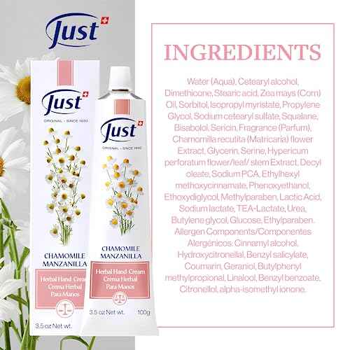 SwissJust Chamomile Hand Cream 100ml, Protecting Cream that Concentrates the Comforting & Relaxing Properties of Chamomile. Strengthens the skin, Provides Elasticity & Restores Anti Aging Hand Cream