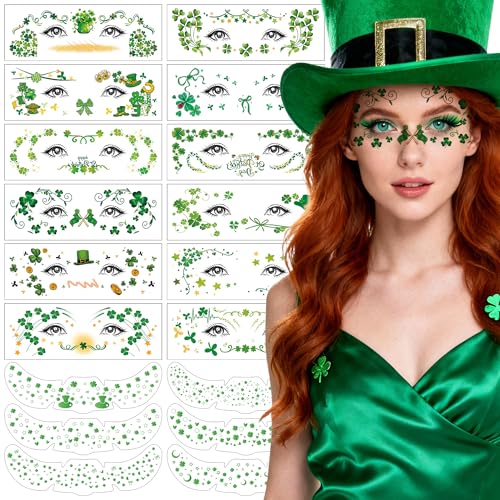 St. Patrick's Day Temporary Tattoos - 18 Waterproof Shamrock Stickers