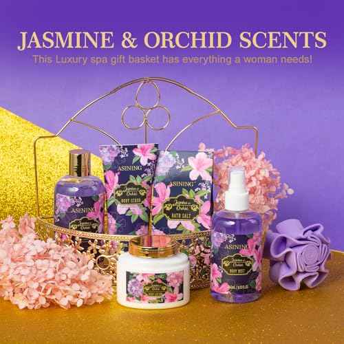 Beauty Kits for Women, Home Spa Baskets Bath Gifts, Bath Spa Kit for Women with Scents Lotion, Luxury Orchid & Jasmine Scent Gift Basket for adults Beauty & Personal Care Set Body Gift Set