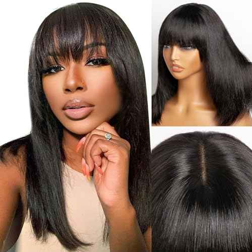 CORDELIA Bob Wig with Bangs Human Hair Wigs Glueless Wigs Straight Layered Bob Wigs with Bangs 1X3 Transparent Lace Bob Wigs Black for Women (10)