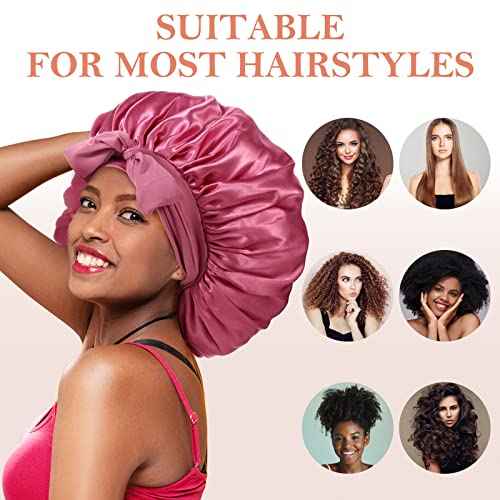 3Pcs Bonnets for Sleeping, Extra Satin Silk Bonnet for Sleeping Women with Tie Band for Curly Hair Jumbo Bonnet Braids