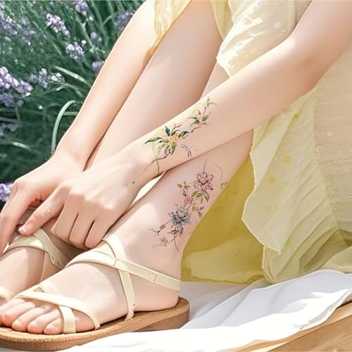Flower Temporary Tattoo Stickers - 10 Sheets Waterproof