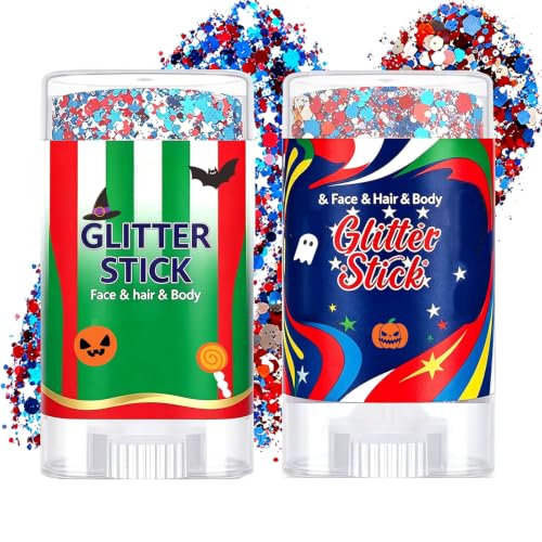 Likreryrui 2PCS Patriotic Face Glitter Stick C+D Waterproof Long Lasting