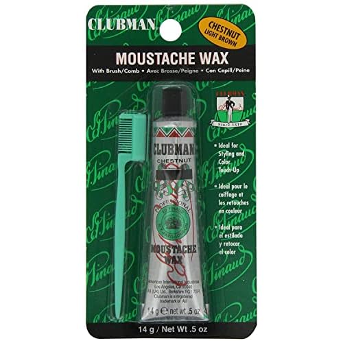 Clubman Pinaud Moustache Wax in Chestnut, Strong Hold, Natural Color Blend for Styling Beards, Sideburns, and Eyebrows 0.50 Fl Oz (Pack of 6)