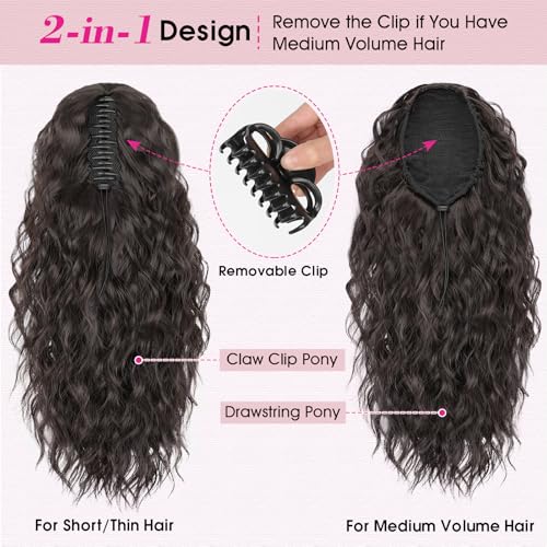RONTAYA 18" Claw Clip Ponytail Extension - Black Brown Wavy