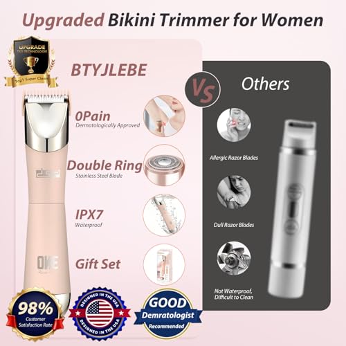 Dual Head Bikini Trimmer for Women 5-in-1 ¡¼IPX7 Waterproof¡½ Electric Razors ¡¼German-TXO-Technology¡½-Painless-Blade Body Shaver for Pubic Hair Underarm Leg Arm Body Face (Peach)
