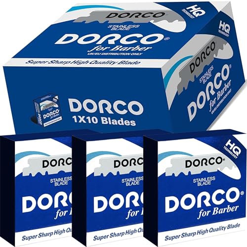 the shave factory Straight Edge Razor Kit (Black / 100 Dorco Single Edge Razor Blades Blue)