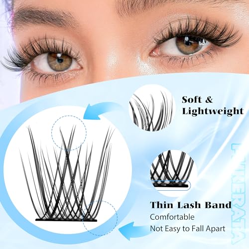 Natural Lash Clusters Wispy Eyelash Clusters, Eyelash Extensions C Curl Individual Lashes, Mix Length Natural Look Lashes with Thin Lash Band, 10-16mm, 110 pcs