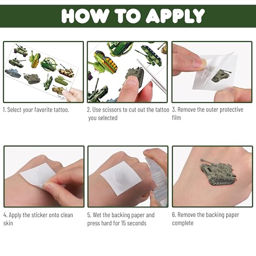 100 PCS Military Tank Temporary Tattoos for Kids