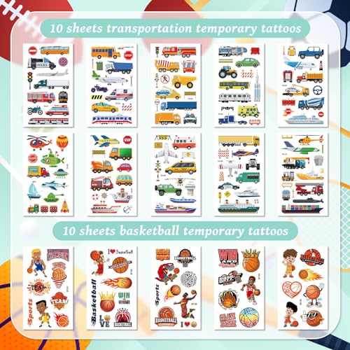 Kids Temporary Tattoos 50 Sheets - 300+ Styles Sports & Transportation