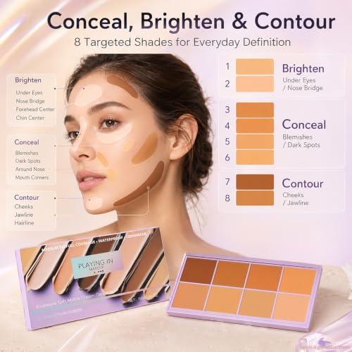 Soft Matte Cream Concealer Palette - 8 Shades Full Coverage