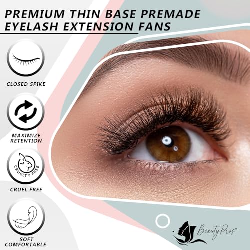 BeautyPros 5D Premade Volume Lash Extension Kit- 5D Mixed Tray 1000 Premade Fans Eyelash Extensions - Promade Lash Fans Pointed Handmade Premade - Loose Fans Thin Base (5D D-Curl 9-16mm)