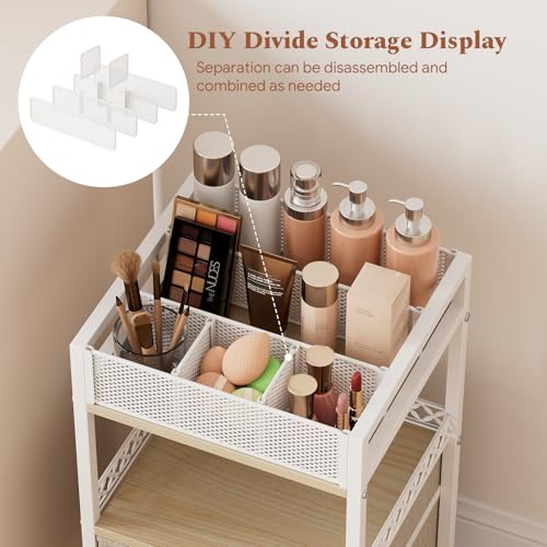 Plaviya White Makeup Organizer Cart for Under Desk Storage, 2 Shelves & Adjustable Dividers