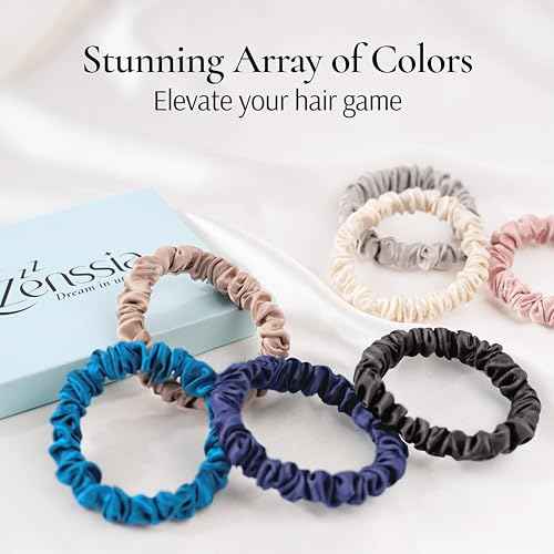 Zenssia Silk Scrunchies for Hair, 4PC Pure Mulberry Silk Hair Ties No Damage, Skinny Elastic Scrunchies for Fine & Thin Hair, Black