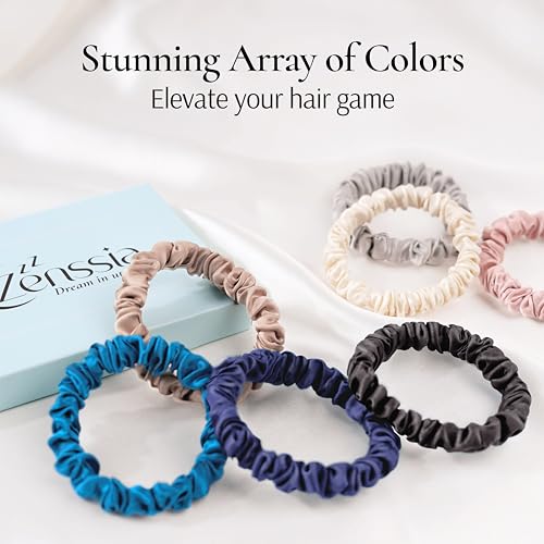 Zenssia Silk Hair Ties Scrunchies 4-Pack No Damage Elastic Hair Accessories for Fine & Thin Hair - Black, Navy, Royal Blue