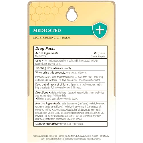 Burt's Bees Medicated Lip Balm with Eucalyptus & Menthol, 2 Tubes