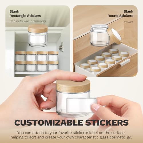 2oz Glass Jar with Wood Lid, 6 Pack - Clear Cosmetic Containers