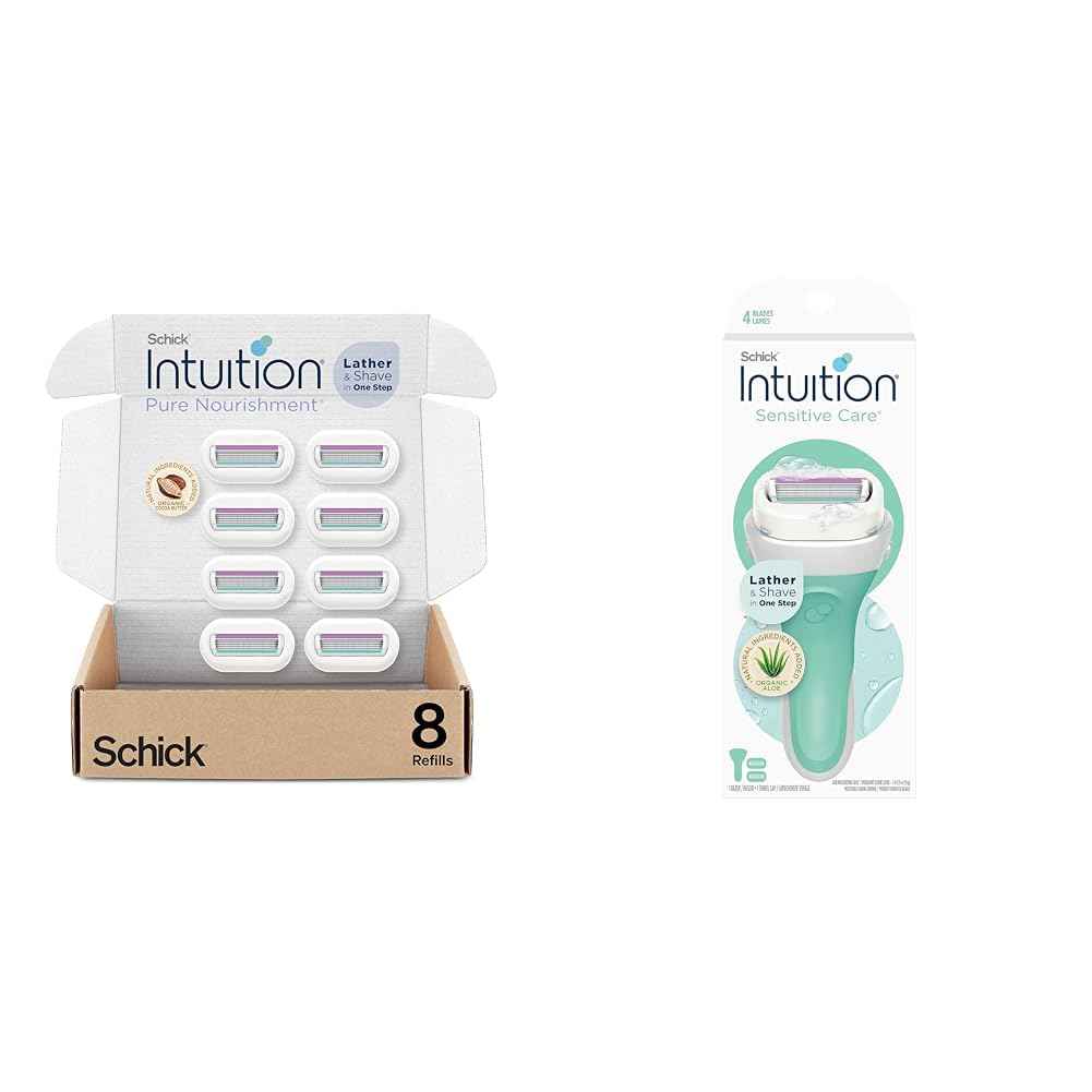 Schick Intuition Pure Nourishment Razor Refills, Sensitive Skin Razor with Aloe, 8 Count Refills & 1 Razor with 2 Refills