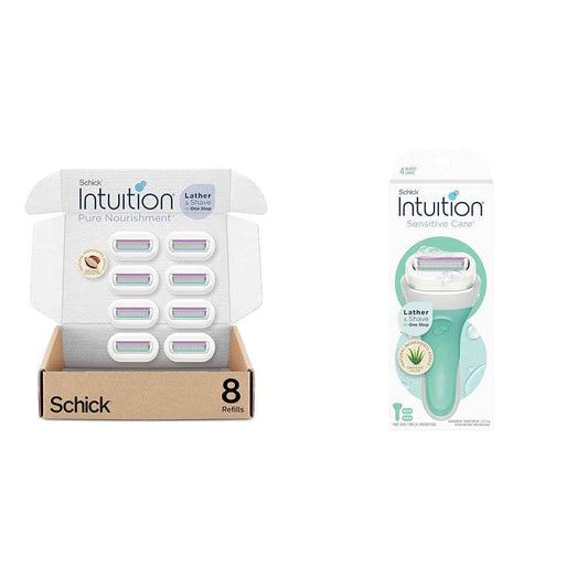 Schick Intuition Pure Nourishment Razor Refills, Sensitive Skin Razor with Aloe, 8 Count Refills & 1 Razor with 2 Refills