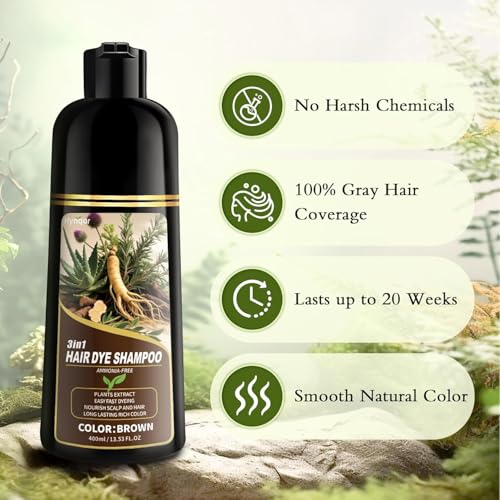 Brown Hair Dye Shampoo - Gray Coverage 3-in-1 Formula