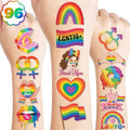 96PCS Happy Pride Month LGBT Rainbow Flag Pre-Cut Temporary Tattoos for Kids | Super Cute Themed Birthday Party Favors, Supplies, Decorations, Fake Tattoo Stickers, School Rewards & Gifts Boys & Girls