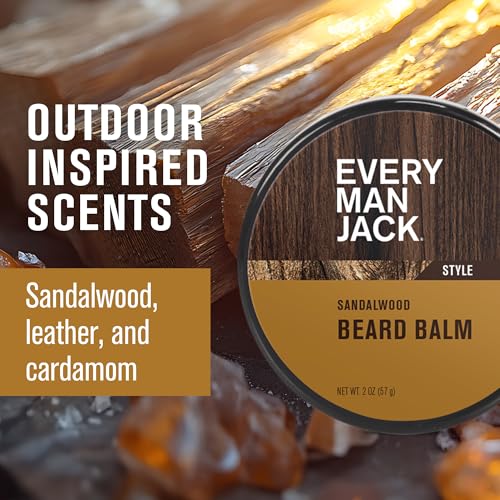 Every Man Jack Beard Balm - Moisturize, Strengthen And Style Your Beard w/Medium Hold - Light Sandalwood Scent - Made w/Naturally Derived Ingredients like Candelilla Wax and Shea Butter - 2 oz