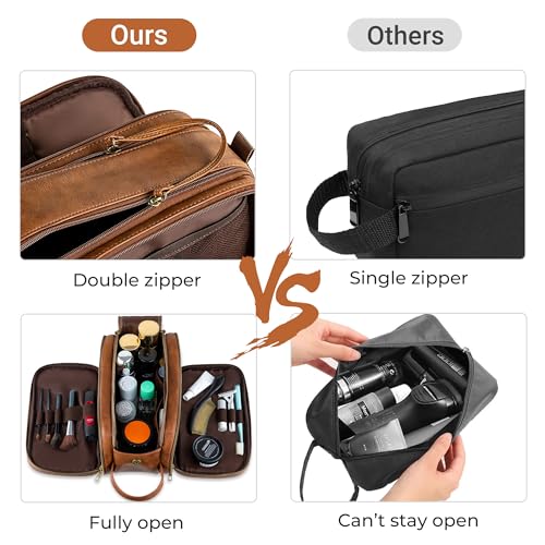 Elviros Large Toiletry Bag for Men - Water-Resistant PU Leather
