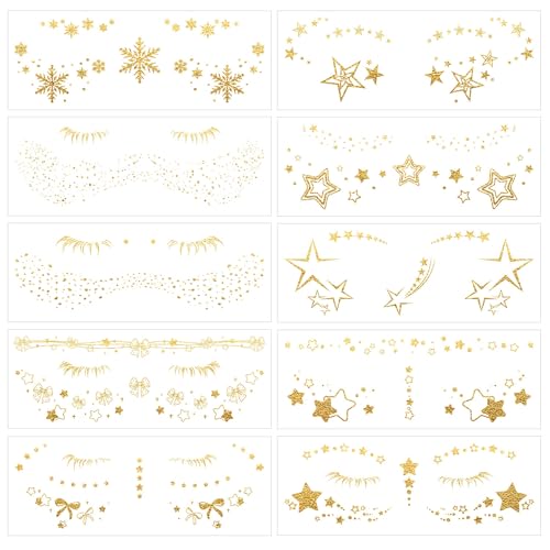 Glitter Face Tattoos Temporary Gold Metallic - 10 Sheets