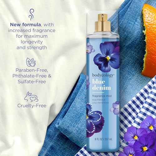 Bodycology Long-Lasting Fragrance Body Mist, Blue Denim, 8 fl oz (Pack of 2)