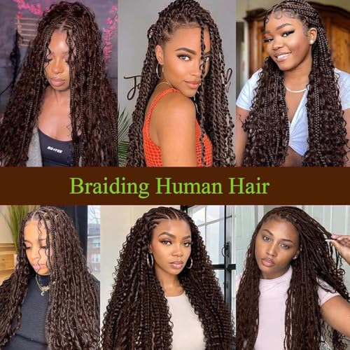 Freiuoke Deep Wave Human Braiding Hair #4 Brown 22 Inch | Boho Knotless Braid Bulk Extensions