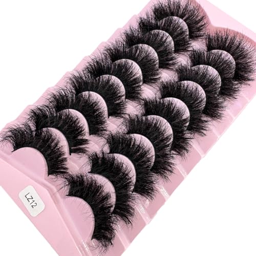 HBZGTLAD Faux Mink False Eyelashes, 9 Pairs, Fluffy Dramatic Volume, Long Strip Wispy Lashes (LZ-12)